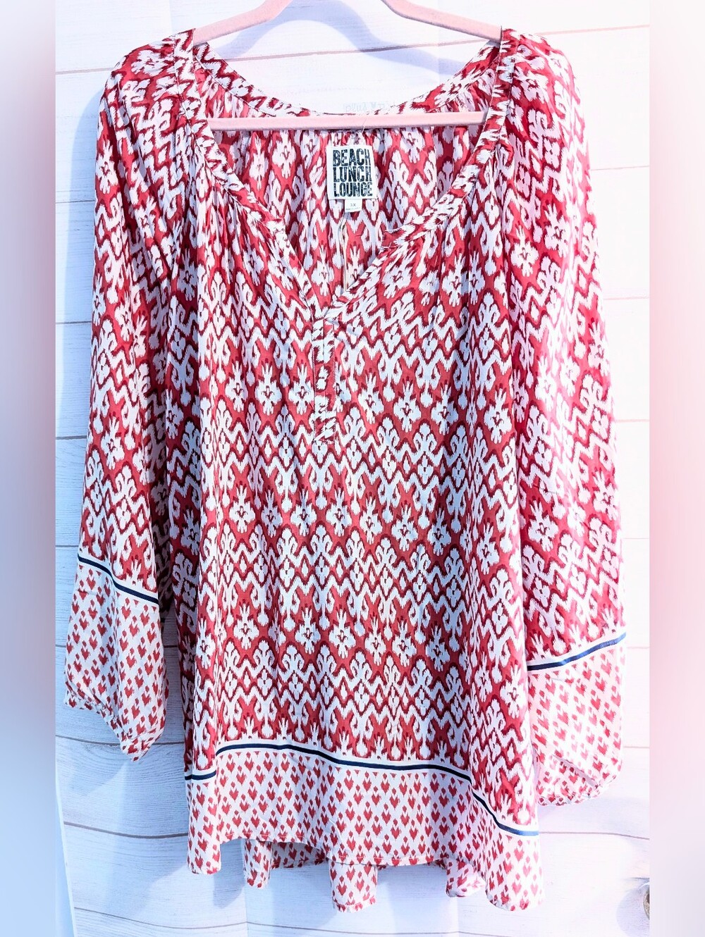 ❤️ 🆕 Beachlunchlounge Red and White Printed Boho Tunic Plus Size 3X